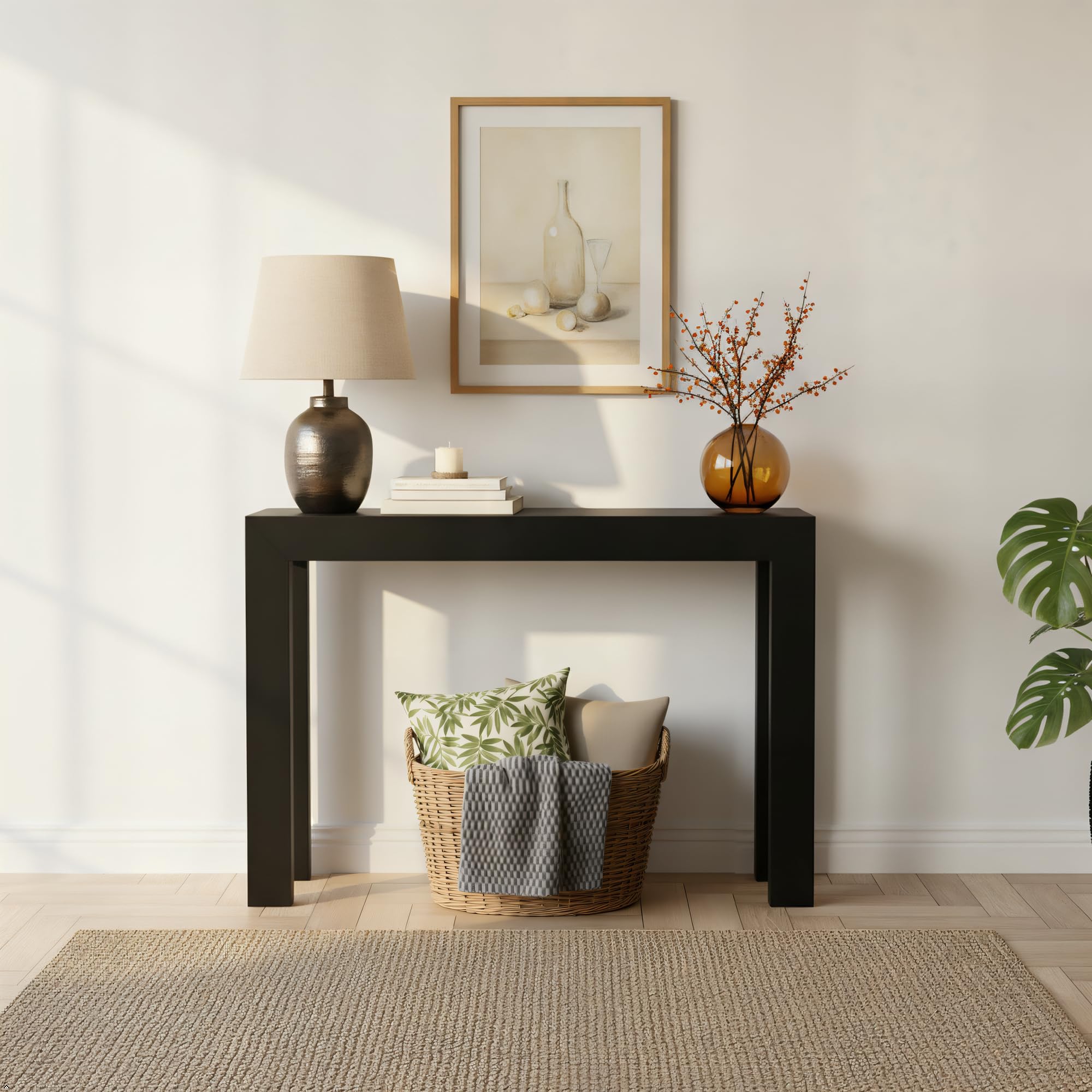 Plank+Beam Modern Solid Wood Console Table, 46 Inch, Sofa Table, Narrow Entryway Table for Hallway, Behind The Couch, Living Room, Foyer, Easy Assembly, Black Image