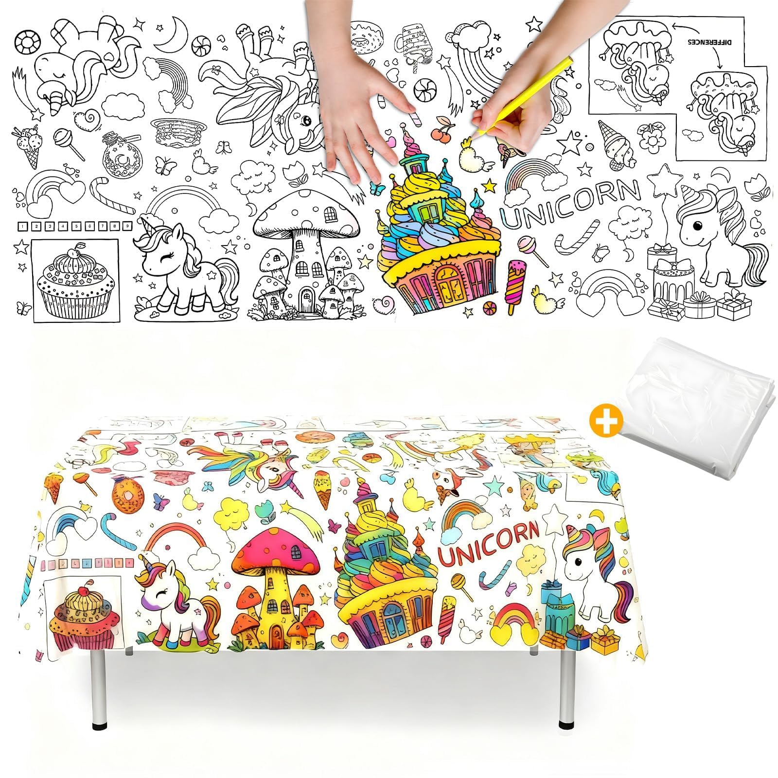 Nasxkji Colouring Table Cloths 183x76cm/72×30 inch Table Cloth Colouring Unicorn Giant for Multiple Users for Family Gatherings Party Craft Activities