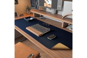 DAWNTREES Dual Sided Desk Mat,Leather Desk Pad,Cork Desk Mat Protector,with PU Leather Valet Tray Organizer,Large Mouse Pad,Desk Writing Pad for Office and Home(Dark Blue 40"x16")