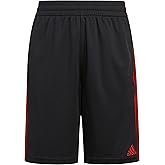 Adidas Boys' Elastic Waistband Classic 3-Stripes Shorts, Black with Red, 7