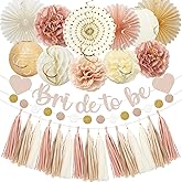Whaline 22Pcs Boho Champagne Gold Pink Bachelorette Party Decoration Bride to Be Banner Hanging Lanterns Paper Fans Pom Poms Tassel Garlands for Wedding Bridal Shower Backdrop