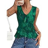 ZESICA Women‘s 2026 Summer Sleeveless V Neck Floral Ruffle Tops Casual Mesh Going Out Shirts Blouse Fashion Clothes