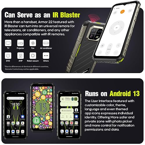 Ulefone Armor 22 (16+256GB) Rugged Smartphone, 64MP Night Vision Camera + 64MP Wide-Angle Camera, Android 13 Unlocked Cell Phone, 6.58 FHD+, 120Hz, 66 Ulefone Armor 22 (16+256GB) Rugged Smartphone, 64MP Night Vision
