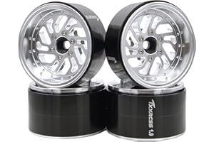 TxxRcss RC 1.9 Inch Beadlock Wheels Offsets -8.5mm Rims Hex 12mm Aluminum Wheel for TRX4 TRX6 SCX10 Gen8 1/10 RC Crawler Remote Control Car Upgrades Accessories (Silve)