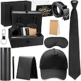 AmazingSpark 12 Pcs Birthday Gifts Baskets for Men Box Gift for Men 16 oz Tumbler Wallet Eye Mask Leather Belt Tie Keychain Pen Journal Hat Set for Dad Husband Brother(Drawer Gift Box)