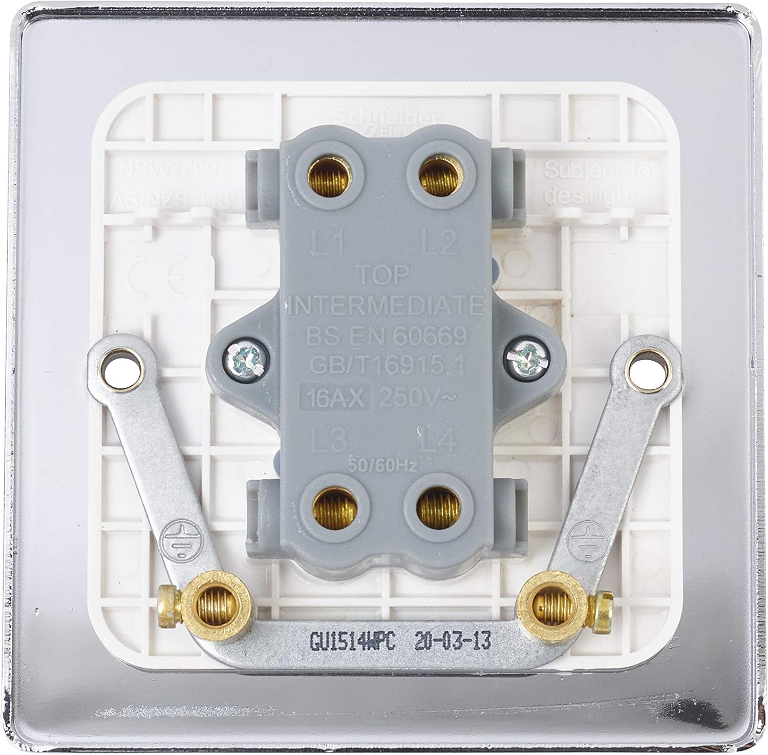 Schneider Electric GU1514WPC Ultimate Low Profile Polished Chrome White Insert 1 Gang Intermediate 16AX Plate Switch - Image 5
