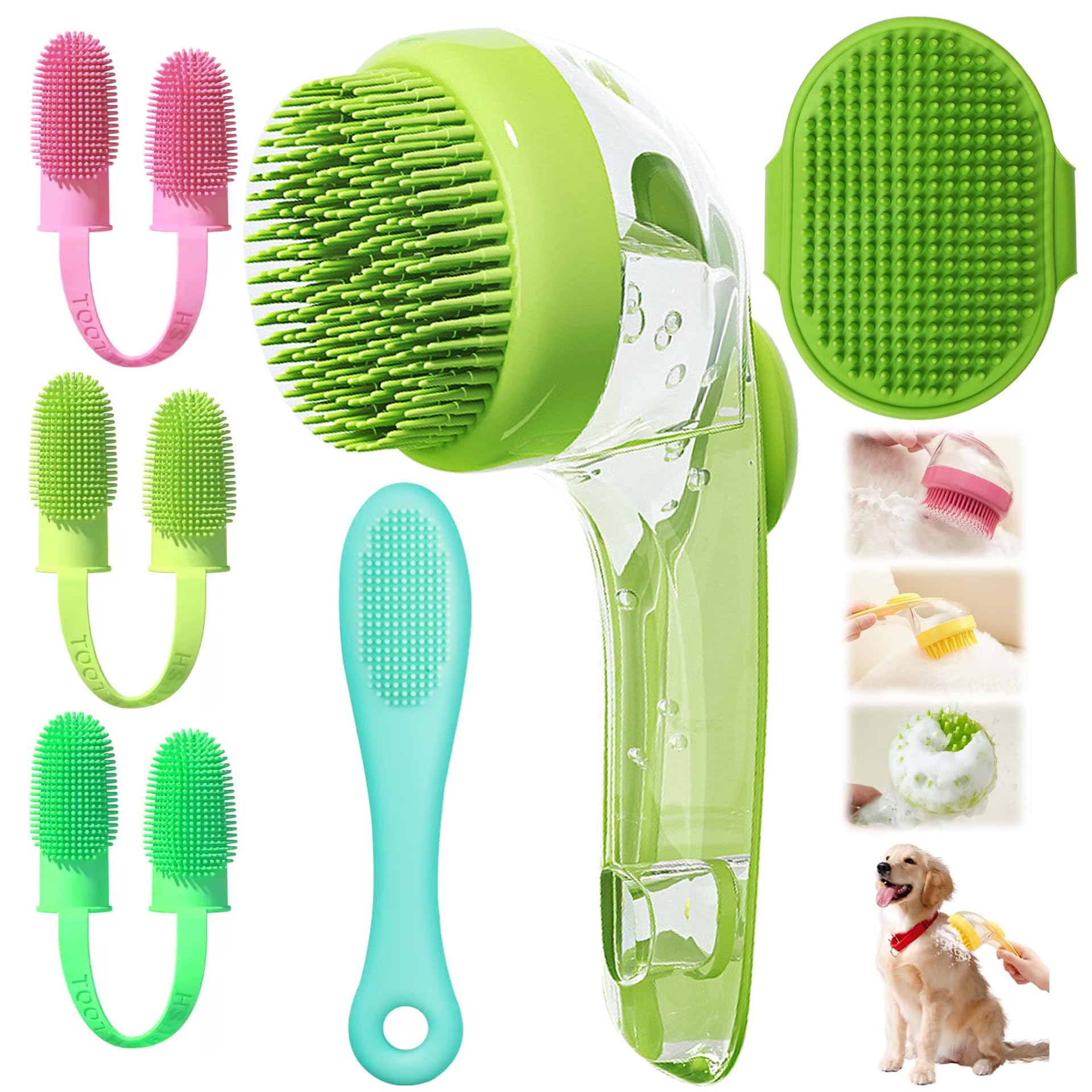 Photo 1 of 6Pcs Dog Bath Brush Set with Soap Dispenser - Cat Brush & Dog Toothbrush Kit | Silicone Pet Bathing Supplies for Washing, Shower & Shedding | Includes Finger Toothbrush, Scrubber for Small Breed