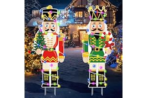 DUNFACK 2 Pcs 4.0FT Christmas Decorations Outdoor Indoor Large Nutcracker Yard Stakes - Christmas Tree Decorations - for Lawn Garden Front Door Home Farmhouse Porch