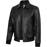 Decrum Real Lambskin Leather Bomber Jacket Men Classic Casual Outerwear | Shirt Collar with Front Zipper Closure, Polyester Lining, Ribbed Waist and Cuffs, Side and Inside Pockets