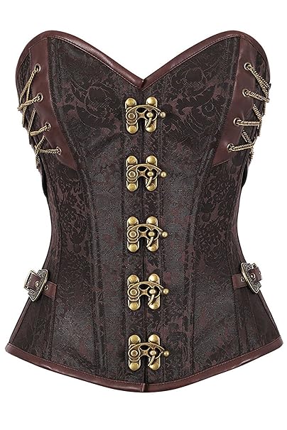 R-Dessous Hochwertige Vintage Corsage Corsett braun Gothic Bustier Steampunk Mieder Schnür Korsett Top