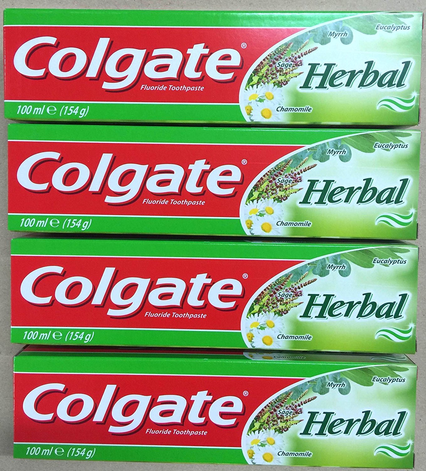 Colgate Herbal Toothpaste - Multipack of 4 Pack Toothpaste With Eucalyptus, Myrrh, Camomile and Sage - Bulk Fluoride Tooth Paste Gel For Gum Disease - 100ml