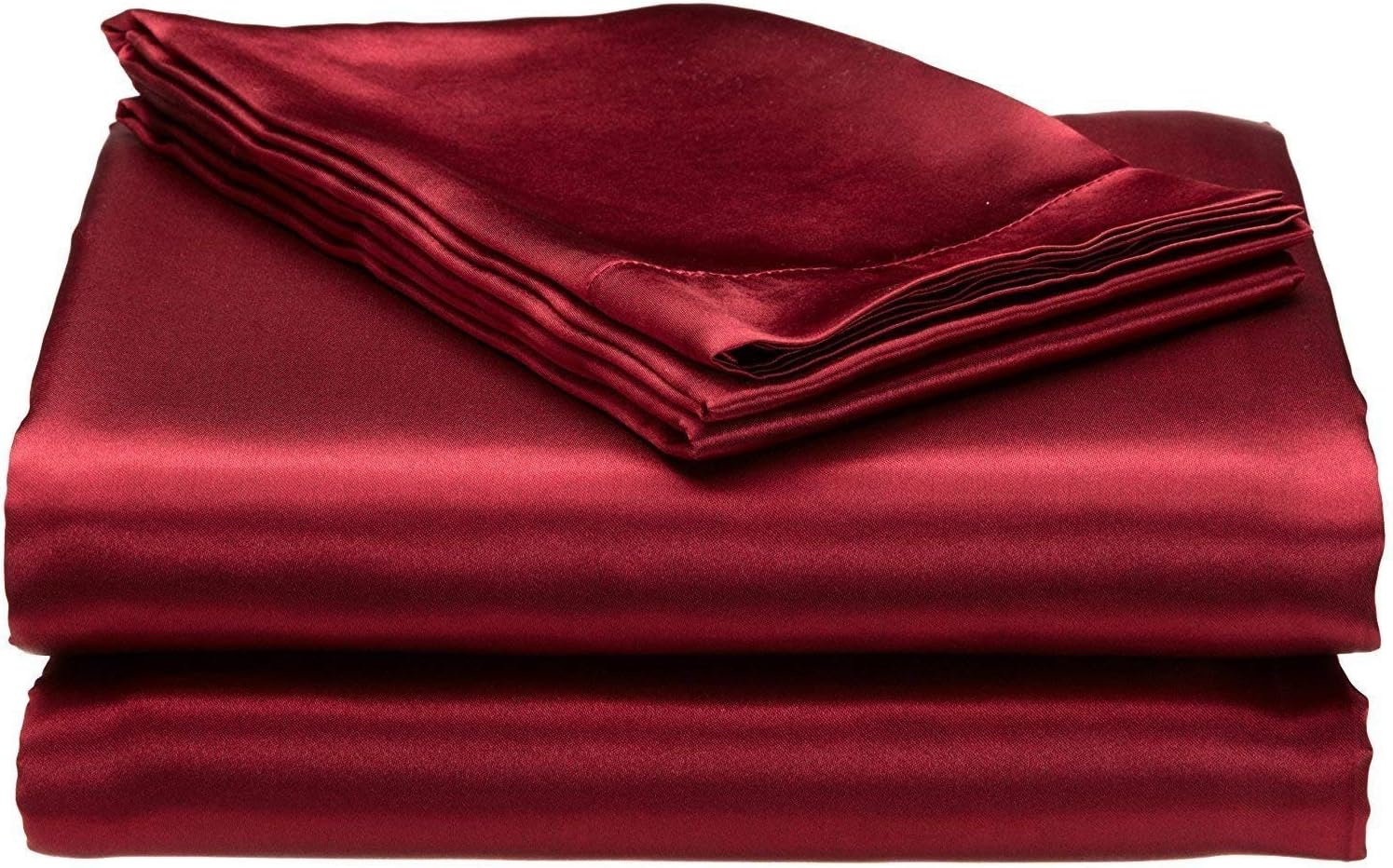 Bedify Bedding100% Pure Silk Satin Sheet Set 7pcs, Silk Fitted Sheet 15'' Deep Pocket,Silk Flat Sheet,Duvet Cover&Pillowcases |Cool Soft Silk Sheets|Wrinkle Free Fade Resistant| King, Burgundy