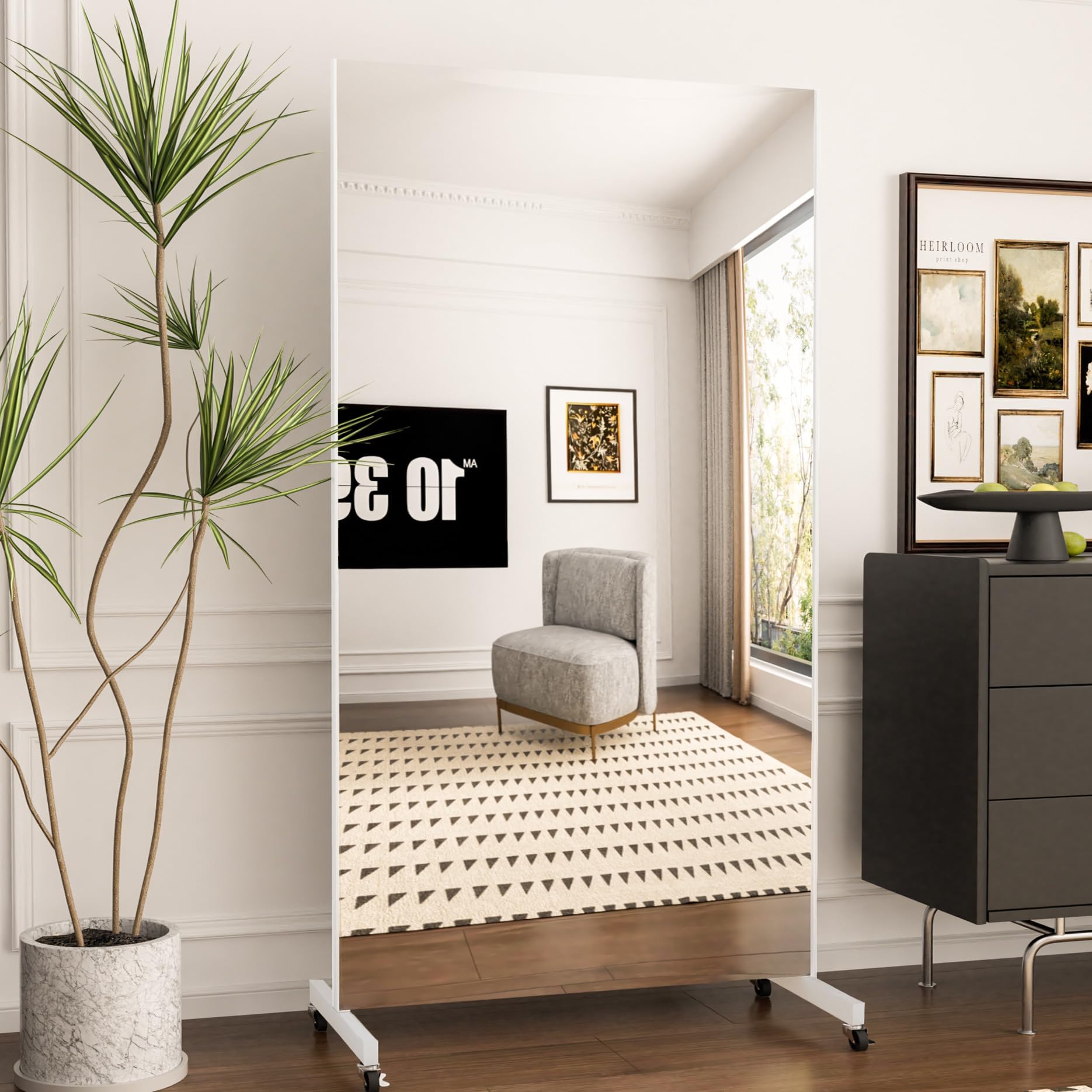 Photo 1 of HDmuxel Full Length Mirror with Wheels, 79" x 44", White, Nano Film Surface Without Glass, shatterproof, Safe, Lightweight, only 16lbs Easy to Move and Install, for Home Gym, Dance & Yoga Studios.