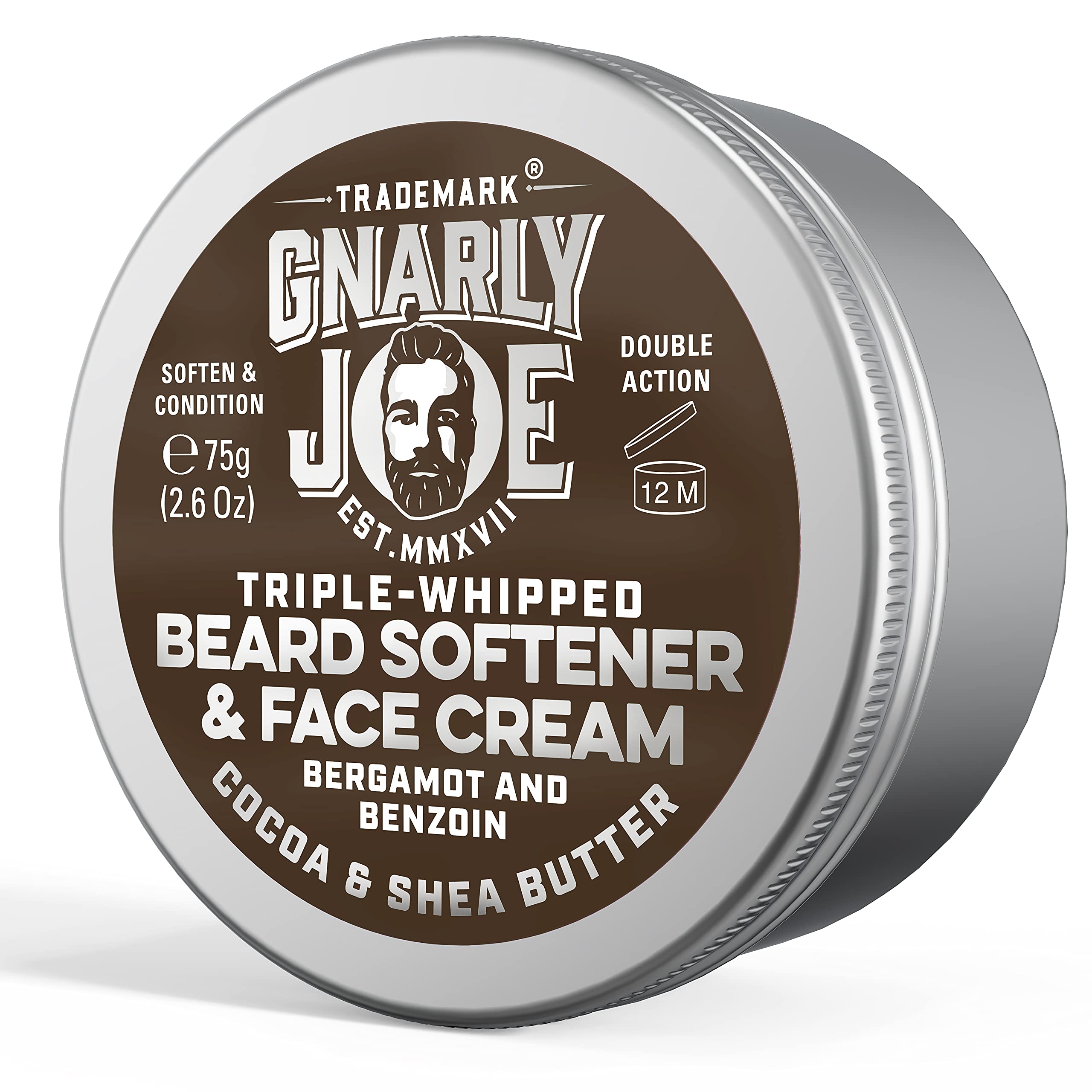 Gnarly Joe Beard Softener & Face Cream with Triple-Whipped Cocoa & Shea Butter, Natural Beard Moisturiser Conditioner, Bergamot & Benzoin Scent, 85ml - Made in UK