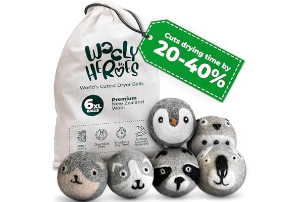 No More Dryer Sheets! Reusable Wool Dryer Balls XL 6-Pack - Reduces Static, Cuts Dry Time, & Softens Naturally
