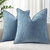 decorUhome Chenille Blue Grey Velvet Throw Pillow Covers 18x18 Set of 2 | Fall Soft Couch Decorative Modern Farmhouse Pillow 