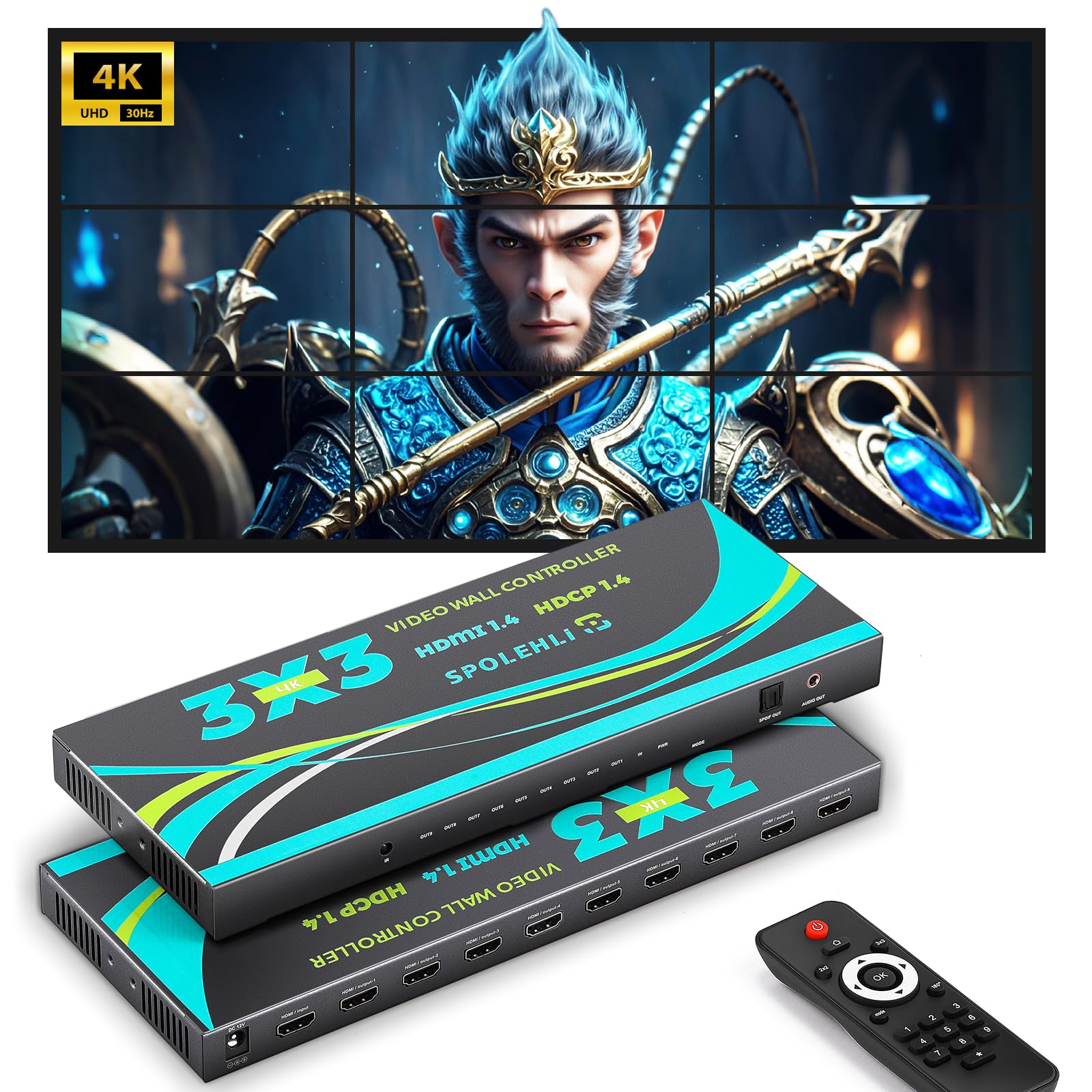Photo 1 of ?2025 Updated? Spolehli 4K Video Wall Controller 3x3, Video Wall Processor with 13 Splicing Modes @60Hz, 180°Rotation, 3.5mm Audio Output, IR Remote– 9 TV Screens into 1, 3x2 2x2 3x1 1x4 2x3 4x2 2x4