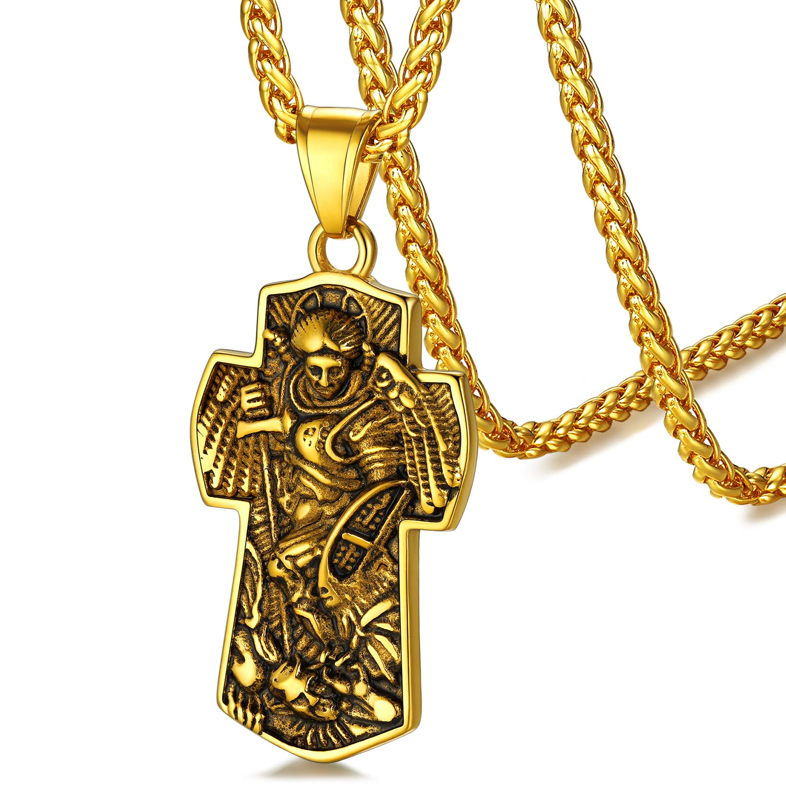 FaithHeart Gold Plated Cross Necklace for Man Durable Saint Michael Archangel Pendant Christian Jewellery Patron Saint of Policemen Amulets Gifts for Graduation
