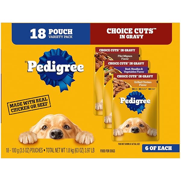 PEDIGREE CHOICE CUTS IN GRAVY ADULT SOFT WET DOG FOOD 18-COUNT VARIETY PACK, 3.5 OZ. POUCHES