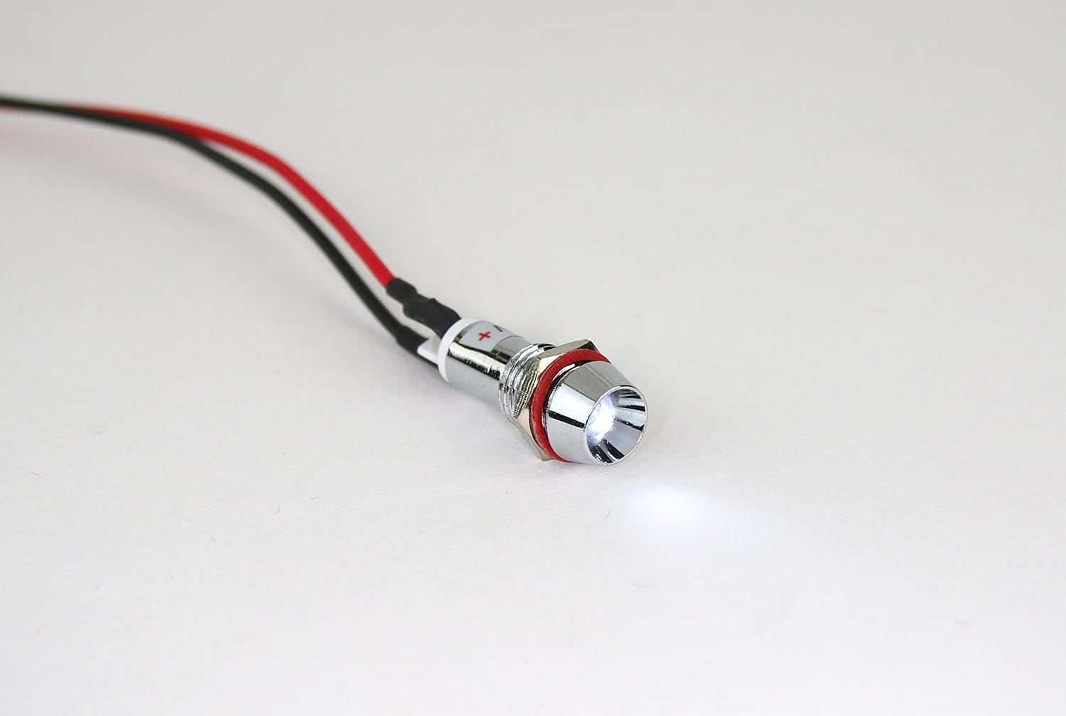 PilotLights 12 Volt DC Pilot Light, 10mm Panel Indicator Light with wiring pigtail White LED