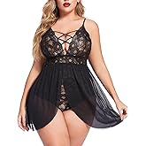 Avidlove Plus Size Babydoll Womens Snap Crotch Lingerie V Neck Lace Nighty Sleepwear L-5XL