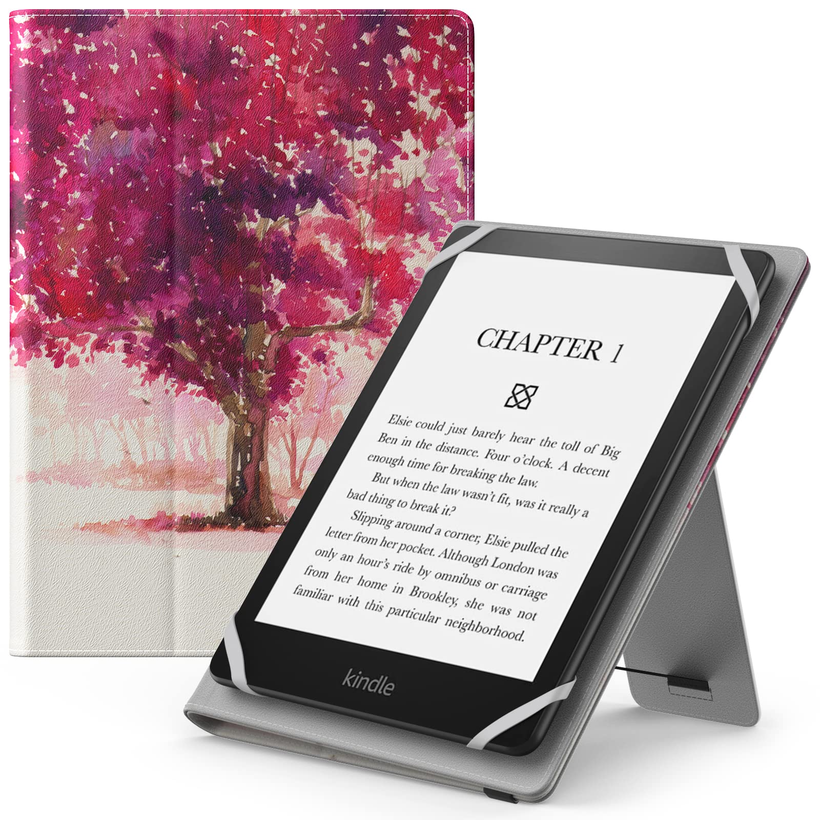 MoKo Universal Case for 6",6.8",7" eReaders Fire Tablet - Kindle/Kobo/Voyaga/Lenovo/Sony E-Book Tablet, Lightweight PU Leather Folio Shell Cover Case, with Hand Strap/Kickstand, Watercolor Scenery — image 1