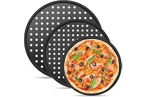 CasaCulina 3PCS Round Pizza Pan with Holes, Nonstick Pizza Tray for Oven 9Inch, 11Inch, 12 Inch, Pizza Baking Pans, Perforated Carbon Steel Pizza Bakeware for Home Restaurant Kitchen Baking