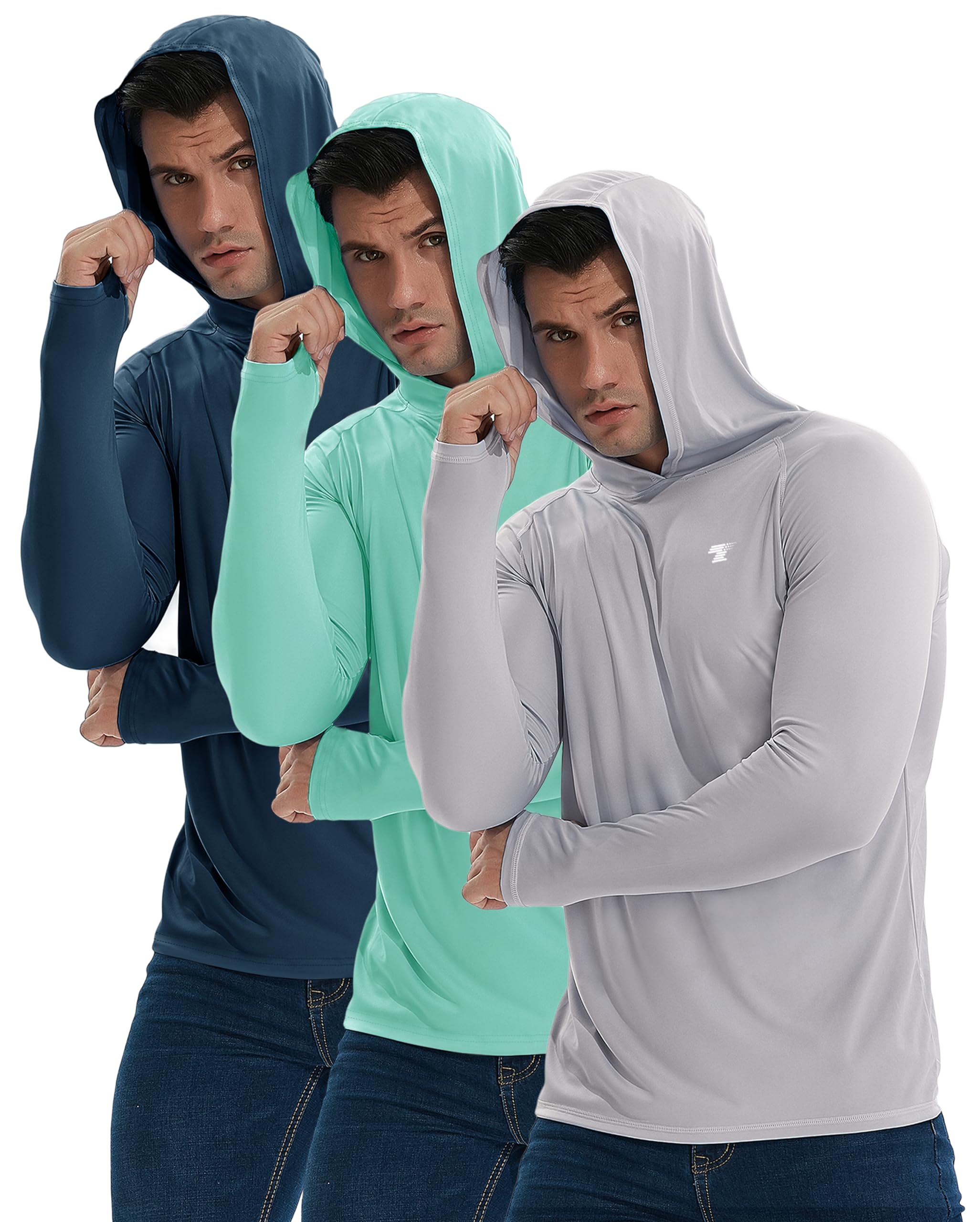 Photo 1 of TELALEO 3 Pack Men's UPF 50+ Sun Protection Lightweight Hoodie Performance Long Sleeve SPF UV Shirt for Fishing Running XL
