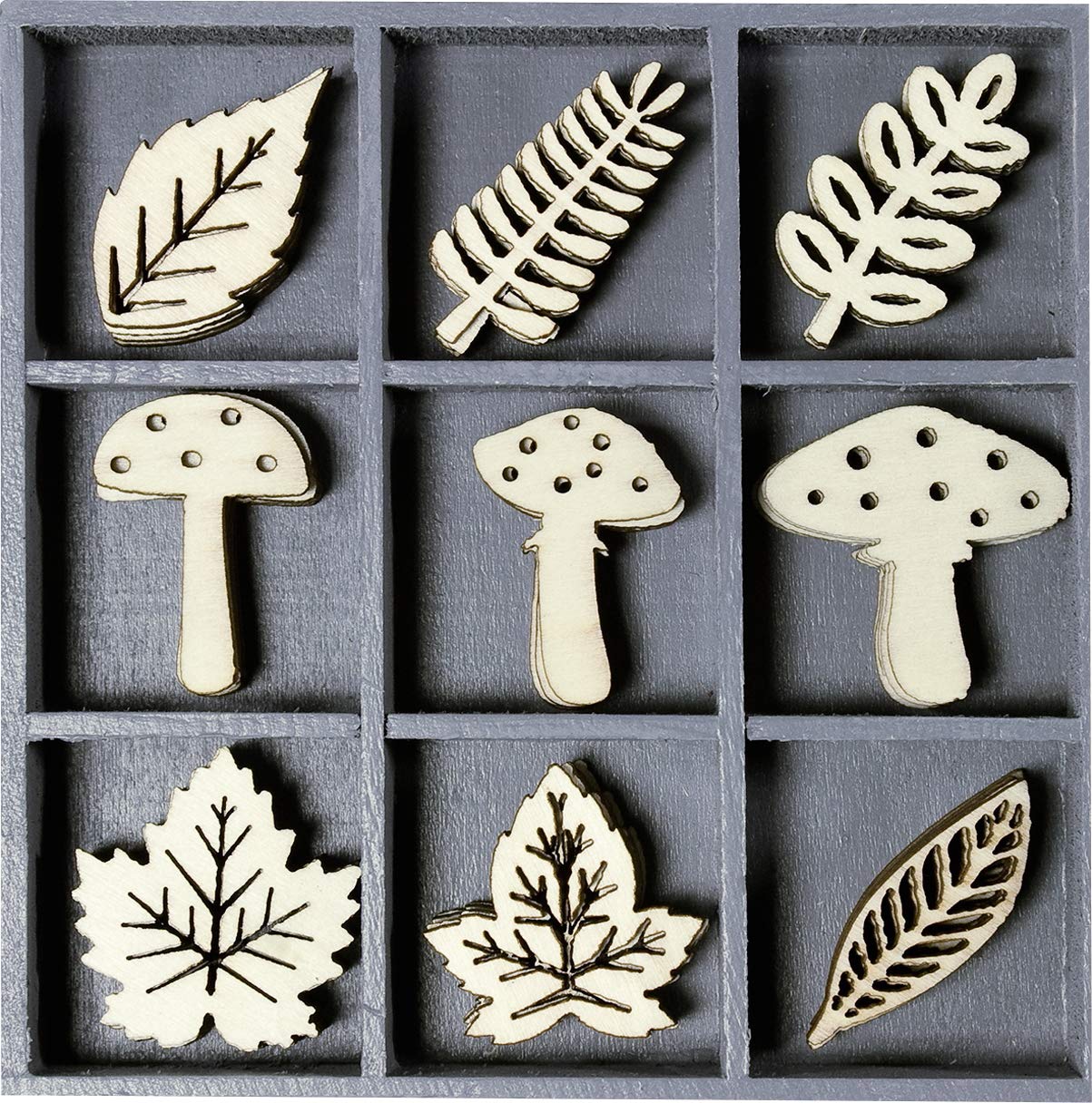 cArt-Us 10.5 x 10.5 cm Wooden Box with Mushroom Leaves Ornaments, Natural