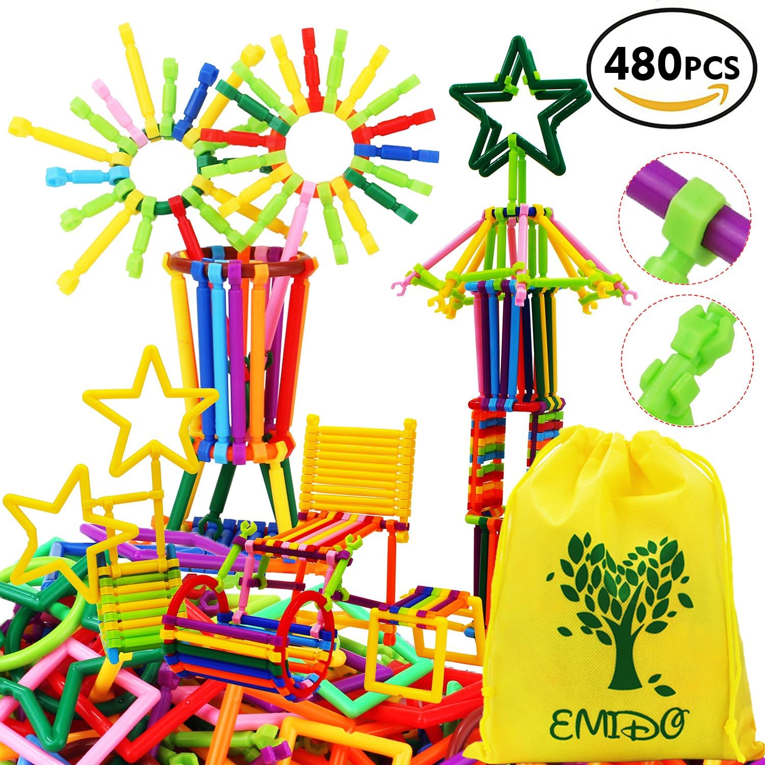 EMIDO Building Toy 480 Pieces Different Shaped Interlocking Plastic Creative Engineering Toys Building Blocks 3D Puzzle!