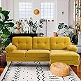 YuuYee 82" Chenille L Shaped Sectional Couches for Living Room, 3 Seater Comfy Modular Sofa with Chaise for Small Spaces,Mid Century Modern,Deep Seat,Yellow