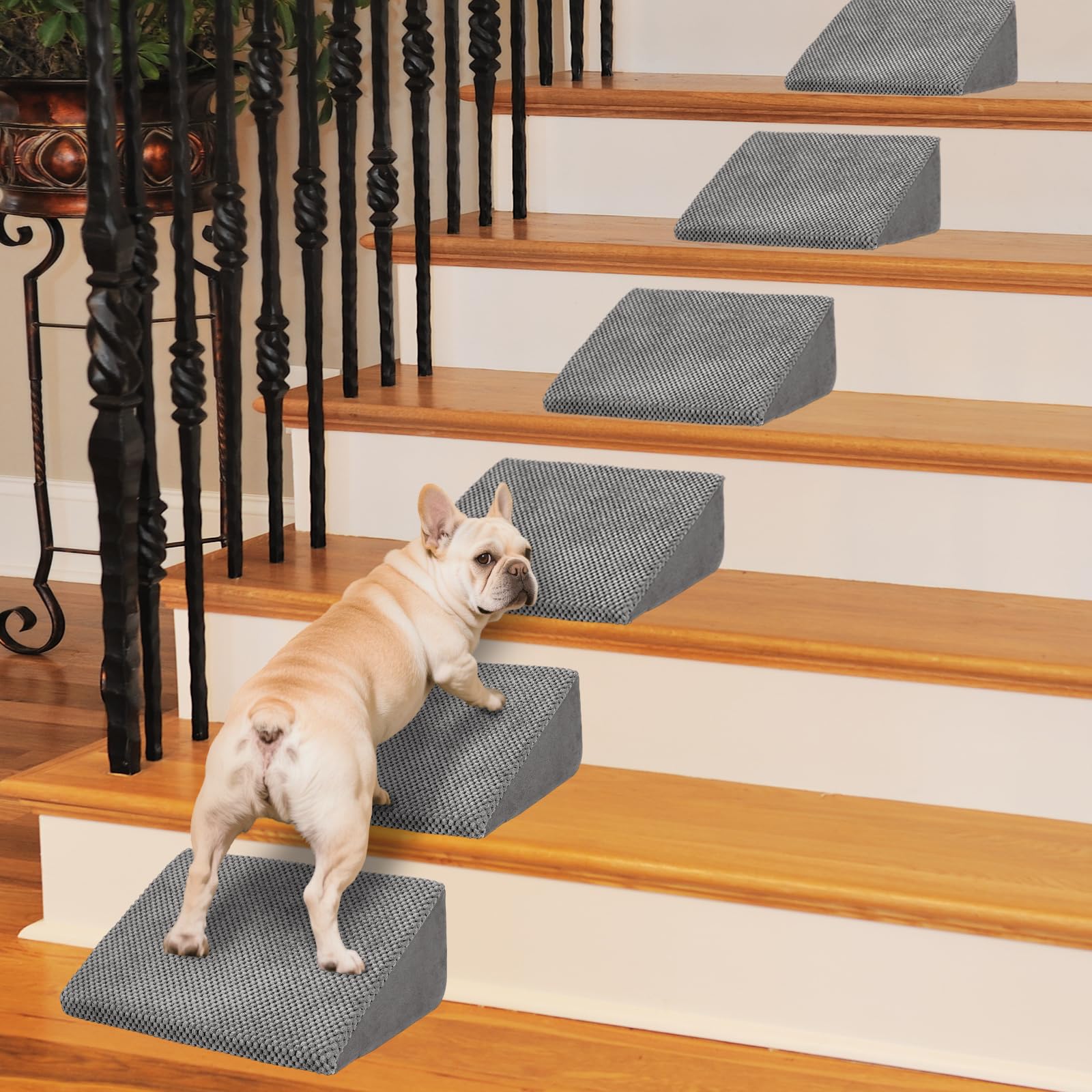 Photo 1 of 40D Density Foam Dog Ramp for Stairs Suits for Small Dogs Cats, Pet Steps Stairs for Staircase Stairs with Anti-Slip Bottom and Self-Sticky Pads to Fix(6Pack, Gray)