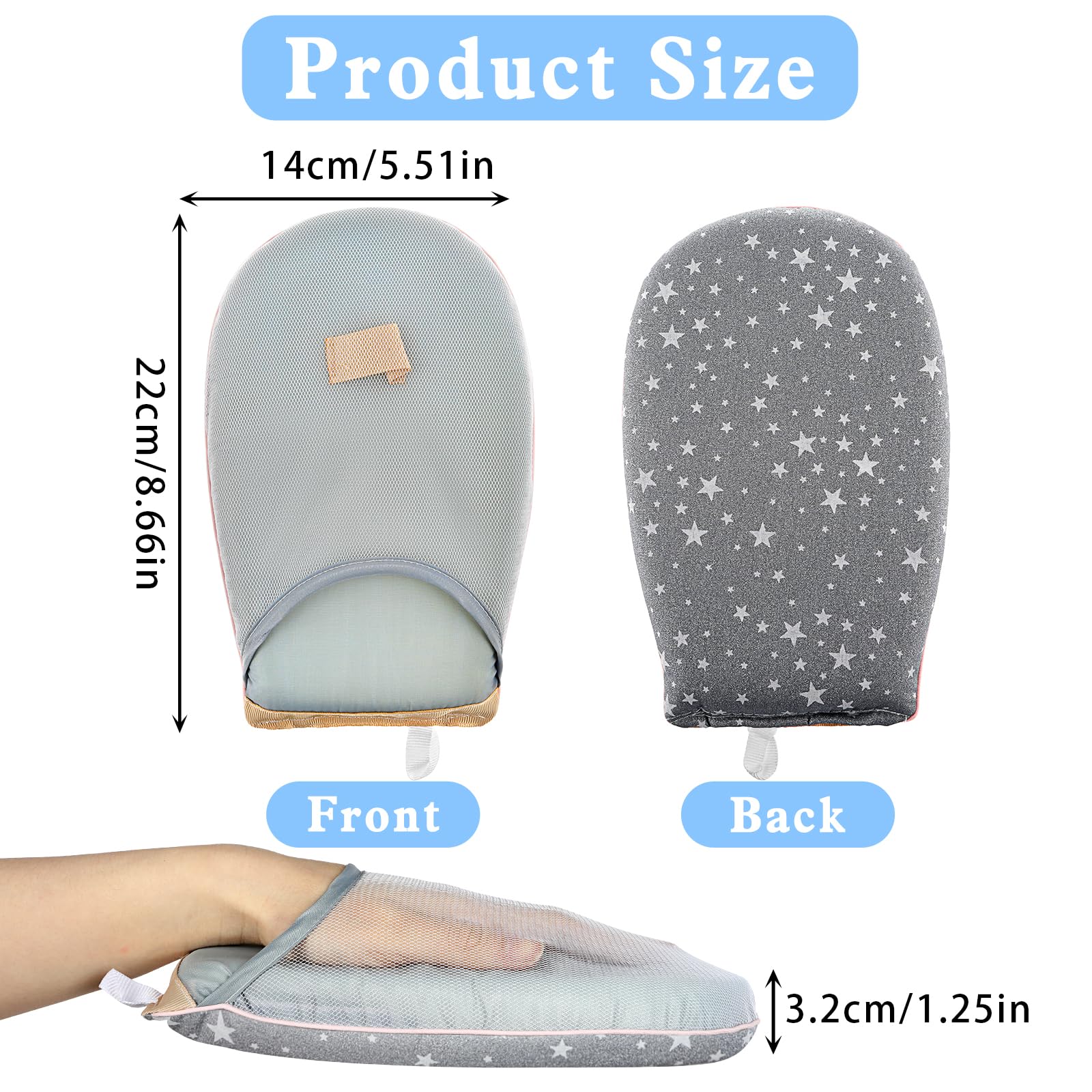 Andibro Garment Steamer Ironing Gloves, Heat Resistant Waterproof Ironing Mitt Anti steam Glove Mini Ironing Board Garment Steamer Accessories with Finger Loop for Clothes Steamers(star gray)