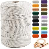ZUEXT Macrame Cord, Beige White, 5mm x 328yds Cotton String Macrame Yarn | Natural Handmade, 4 Strands Twisted Cotton Rope, for Craft Wall Hanging Weaving Tapestry Dream Catchers Hanger DIY Gift, 300m