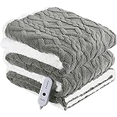 Electric Heated Blanket Twin Size 62" x 84" - Fluffy Ultra Soft Electric Blanket with 3D Stylish Design, 240g Plus 200g Sherpa, 5 Fast Heating Levels & 10 Hours Auto Off, Machine Washable, Gray