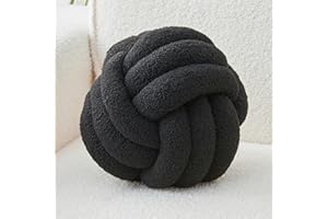 LUSJNGE Decorative Throw Knot Pillow Ball for Home Chair Sofa Couch Bed Aesthetic Round Decor Pillows Lambswool Knotted Pillow Cushion (Black, 8.7inches)