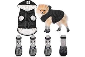 WEEWOODAY Winter Dog Coat Warm and Cat Boots Shoes Socks Waterproof Puppy Jacket Small Dog Booties Paw Protectors Stylish Hooded Coat for Puppy(Black,S)