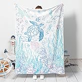 Bestraily Sea Turtle Throw Blanket Nautical Coastal Throw Blanket Gift for Turtle Lover Throw Blankets Beach Coral Reef Flannel Fleece Throw Blankets for Bed Chair Couch 50" X 60"