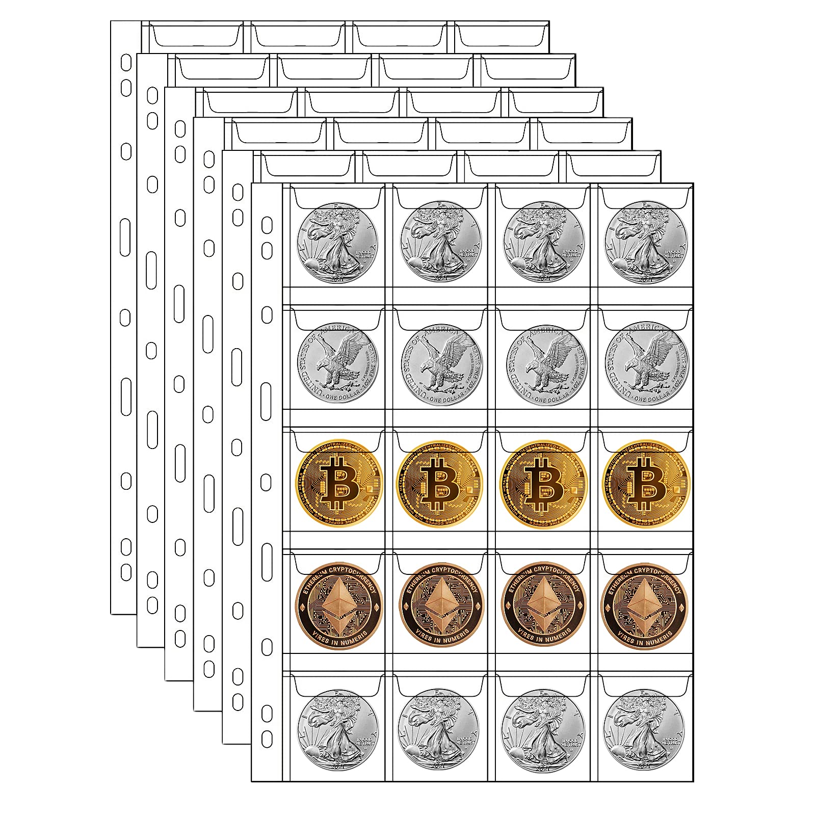 MUROAD 200 Pocket Coin Sleeves for Collectors,Coin Collection Sheets for Binder, fits £5 Coins (20 pockets x 10 sheets)