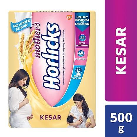 Mothers Horlicks-Health & Nutrition drink, No Added Sugar, Kesar flavor, 500gm