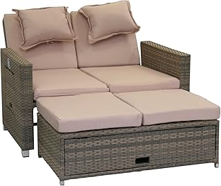 greemotion Rattan-Lounge Bahia Twin, Sofa & Bett aus Polyrattan, indoor & outdoor, 2er Garten-Sofa mit Stahl-Gestell, Daybed zweigeteilt, grau-bicolor