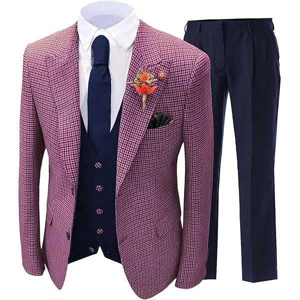 Men's Plaid Suit Purple Slim Fit 3-Piece Leisure Suit Two Buttons
