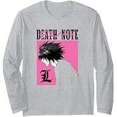 Death Note L Profile in Pink Box with Show Logo Anime Long Sleeve T-Shirt