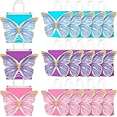 KERINGO 24 PCS Butterfly Party Favor Bags with Handles Pink Purple Blue Butterfly Goodie Gift Paper Treat Candy Bags for Birthday Party Bridal Showers Supplies