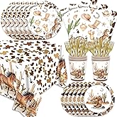141Pcs Western Cowgirl Party Decorations Cowboy Plates and Napkins Cups Forks Knives Straws Tablecloch for Baby Shower Wild West Cowboy Birthday Party Decorations