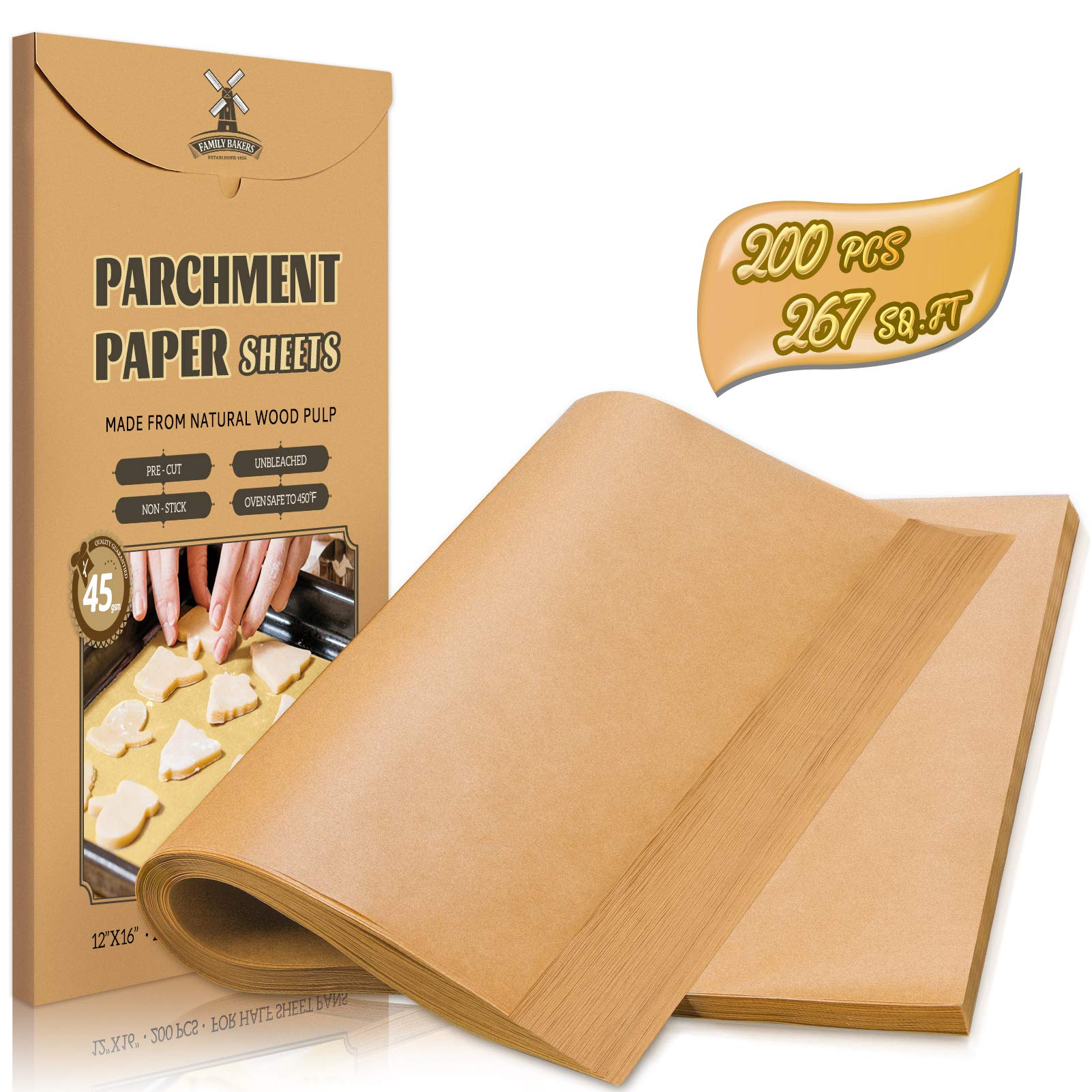 Photo 1 of 200 Pcs Parchment Paper Sheets, 12 x 16 Inch, Precut Non-Stick Parchment Sheets for Baking, Cooking, Grilling, Air Fryer and Steaming - Unbleached, Fit for Half Sheet Pans