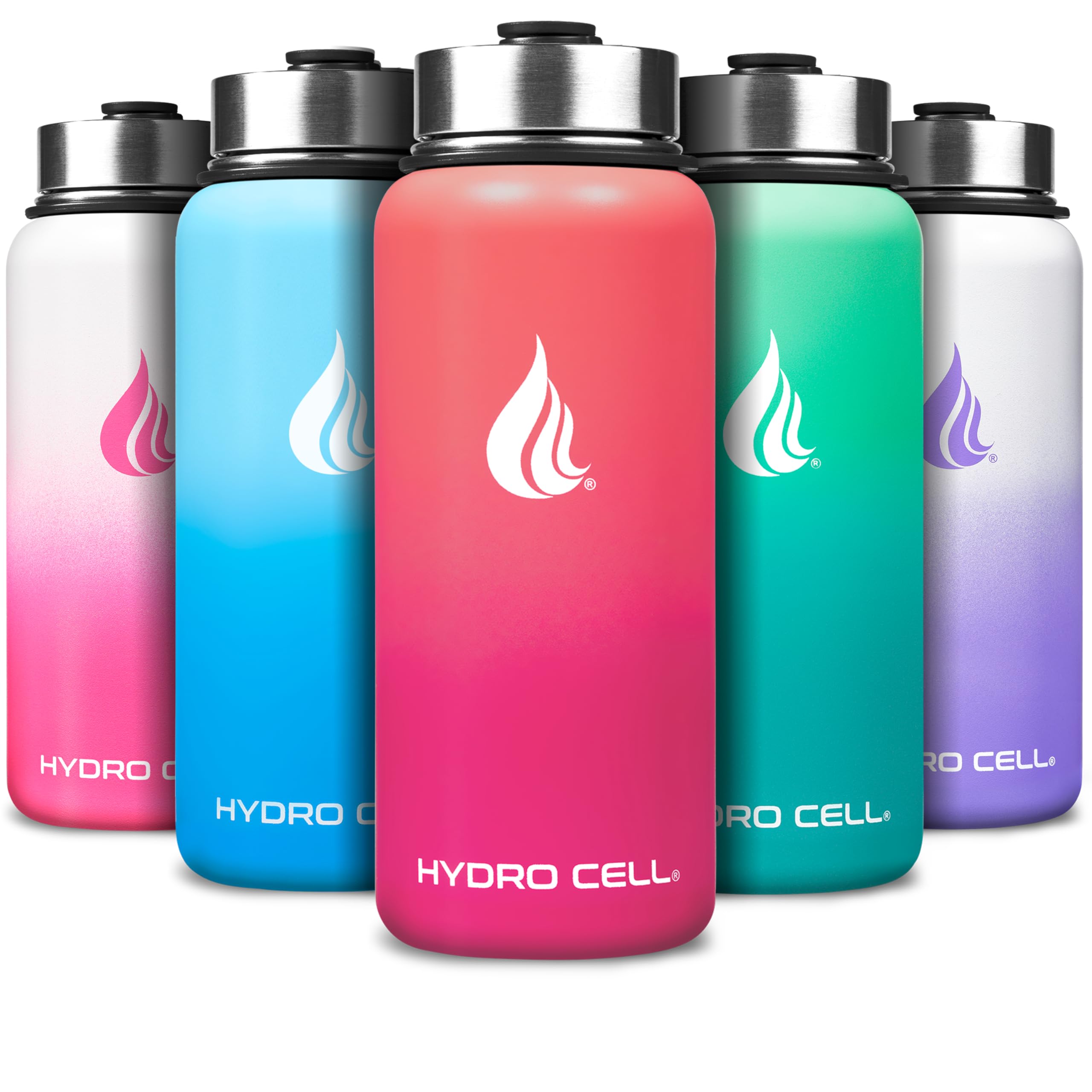 HYDRO CELL Stainless Steel Water Bottle w/Straw & Wide Mouth Lids (64oz 40oz 32oz 24oz 18oz 14oz) - Insulated Sweat Proof Sport Design (Coral/Punch - 32oz)