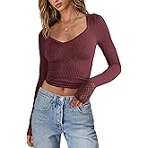 Yanekop Womens Long Sleeve Lace Tops Scoop Neck Tops Ribbed Tight Going Out Shirts Seamless Crochet Basic Clothing