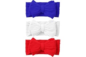 QFV Baby Girl Bows Newborn Headband Stretchy Double Bows Soft Infant Toddlers Dependence Day(Red White Blue)