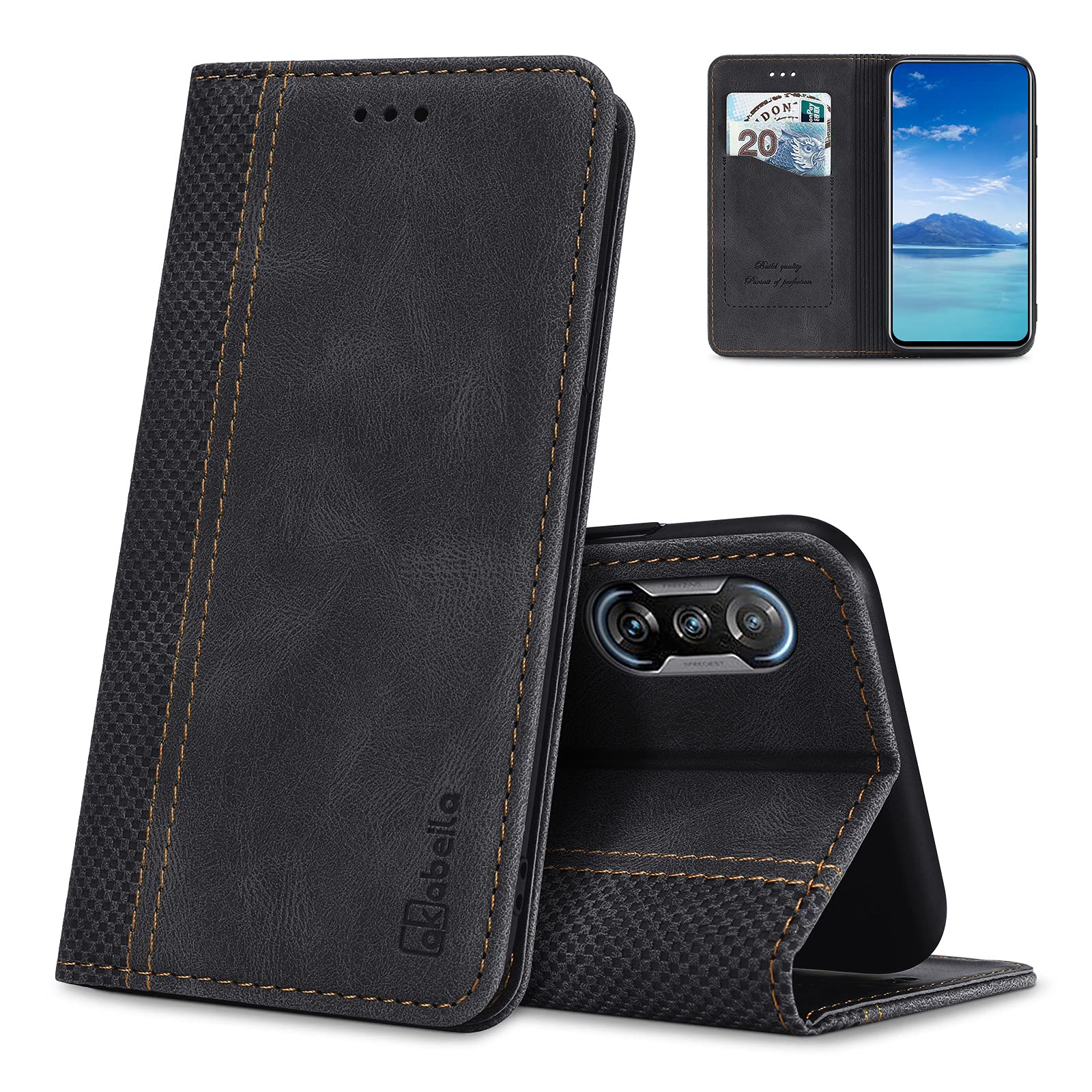 AKABEILA Case for Xiaomi Poco F4/Redmi K40S PU Leather Flip Wallet Case with Magnetic Closure Kickstand Card Slots Folio Phone Case Cover Shockproof Black — image 1